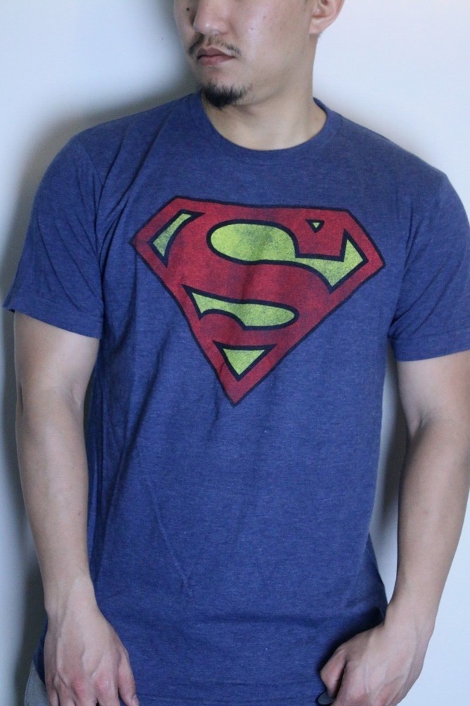 Superman Short Sleeve Tee Shirt Navy Blue Heather Shield Authentic DC Comics