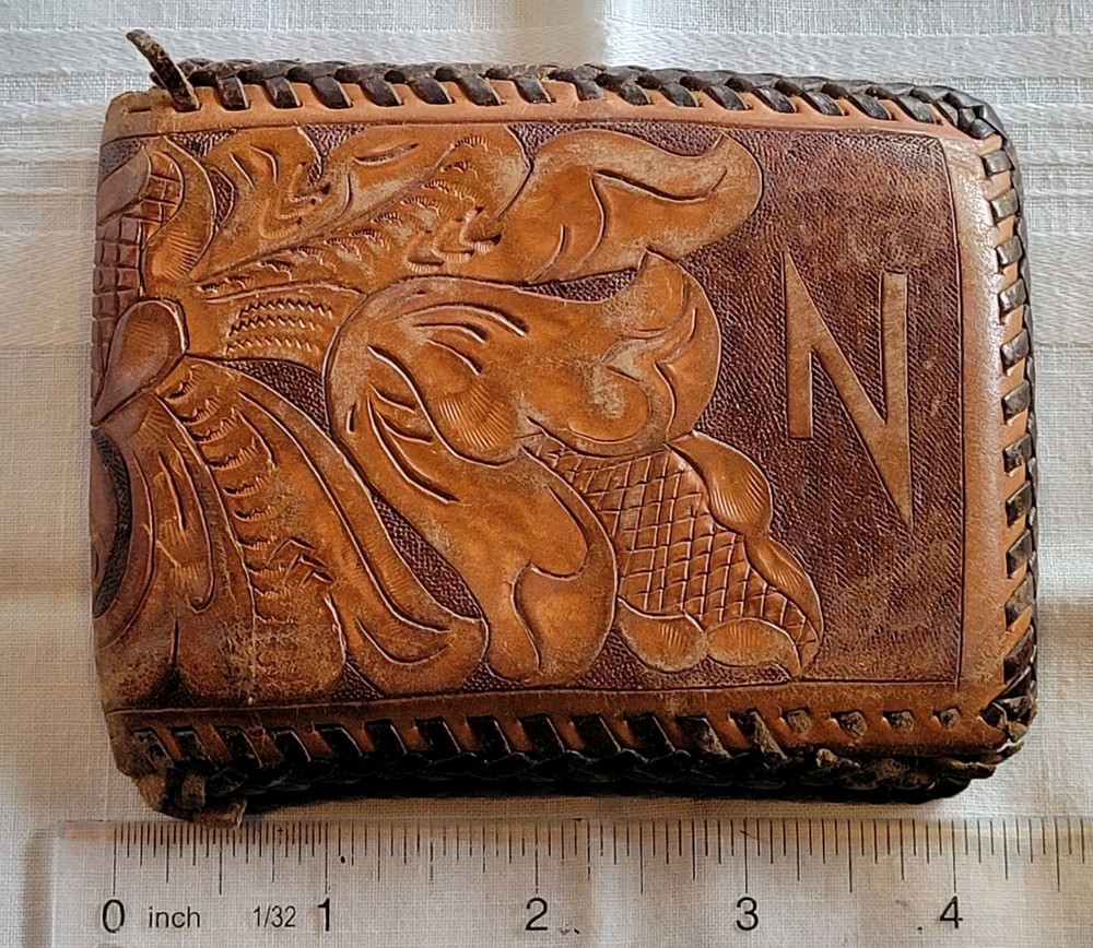 Leather Worker Project Tooled Wallet Leaf & Floral Design Needs Love READ