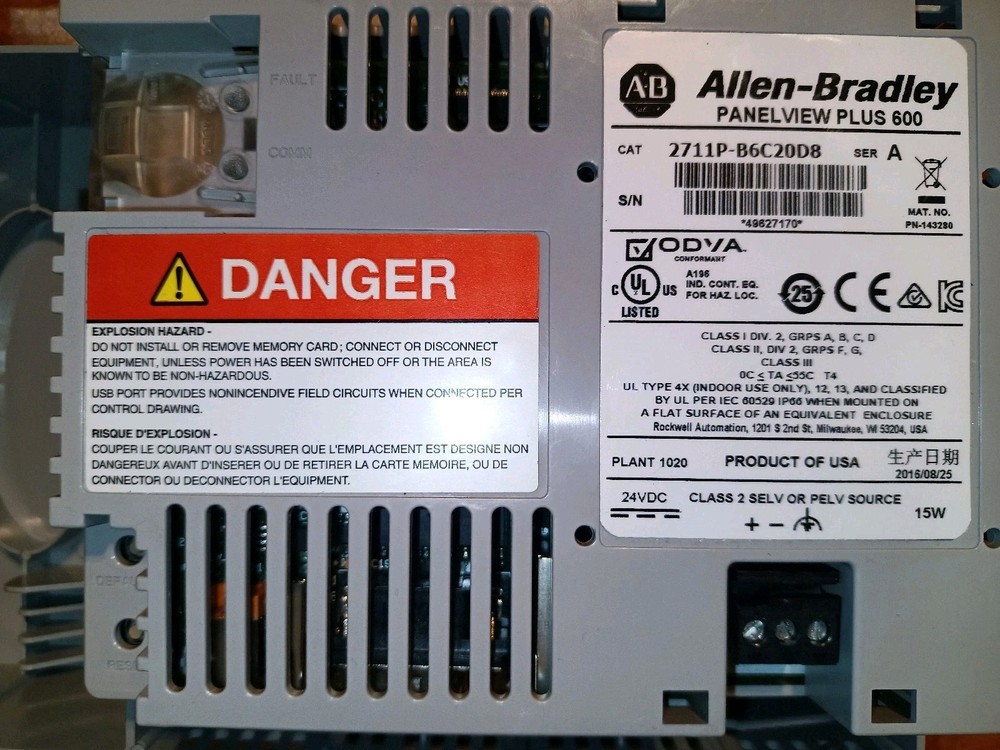 Allen Bradley 2711P-B6C20D8 /A PanelView Plus 600