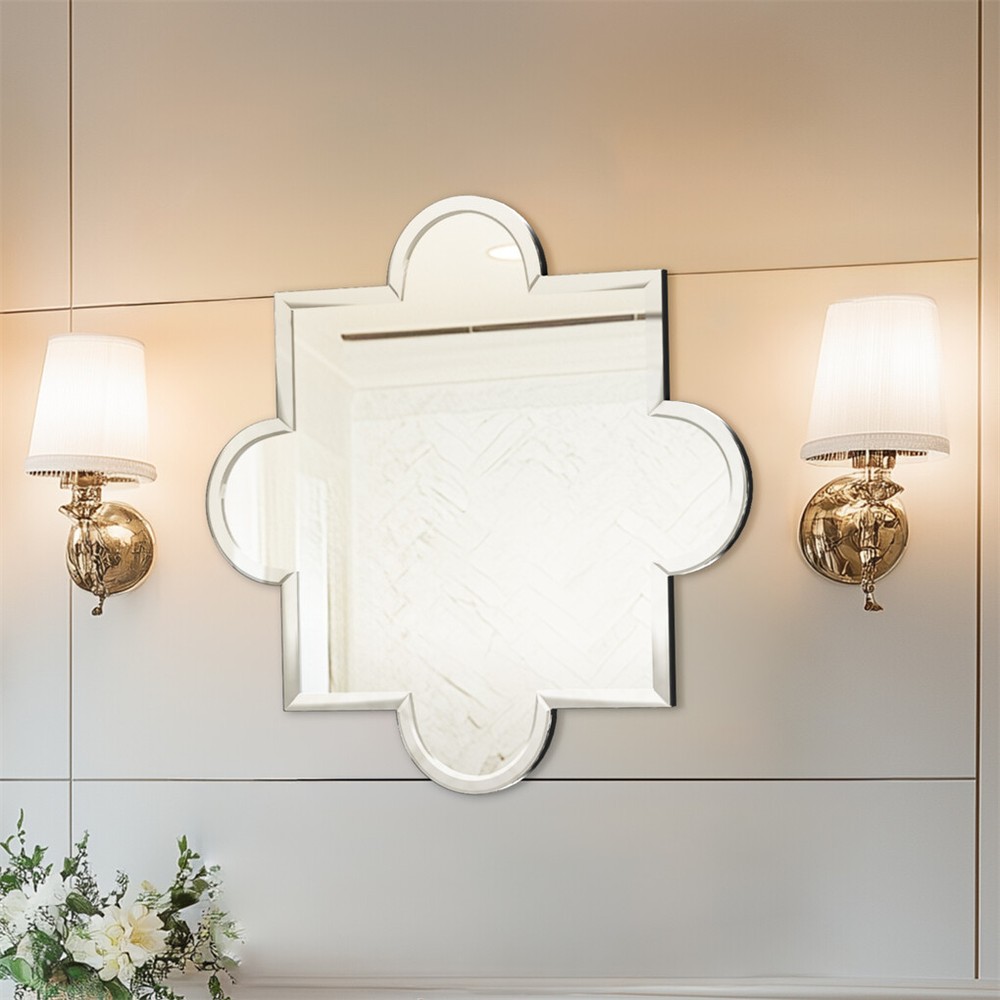 Irregular Beveled Edge Wall Hanging Mirror Silver Glass Vanity Mirror Bathroom