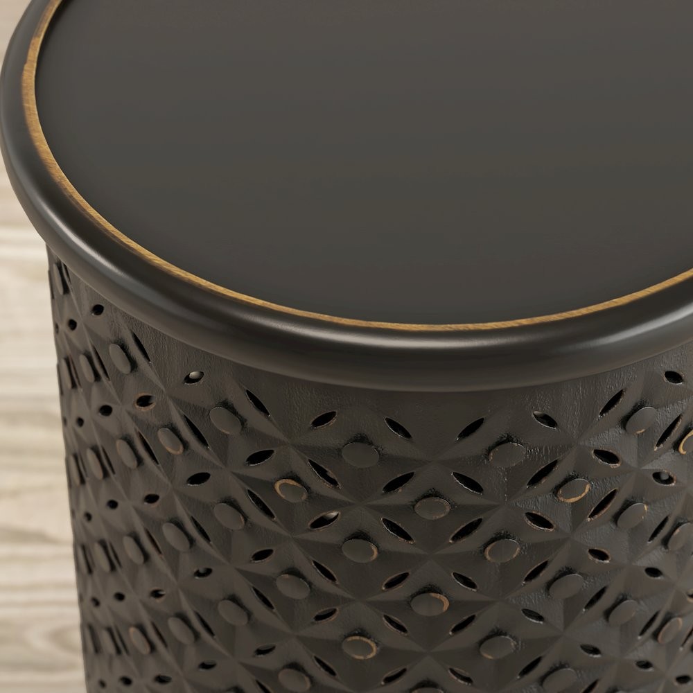 Decker Distressed Hardwood Global Drum End Table