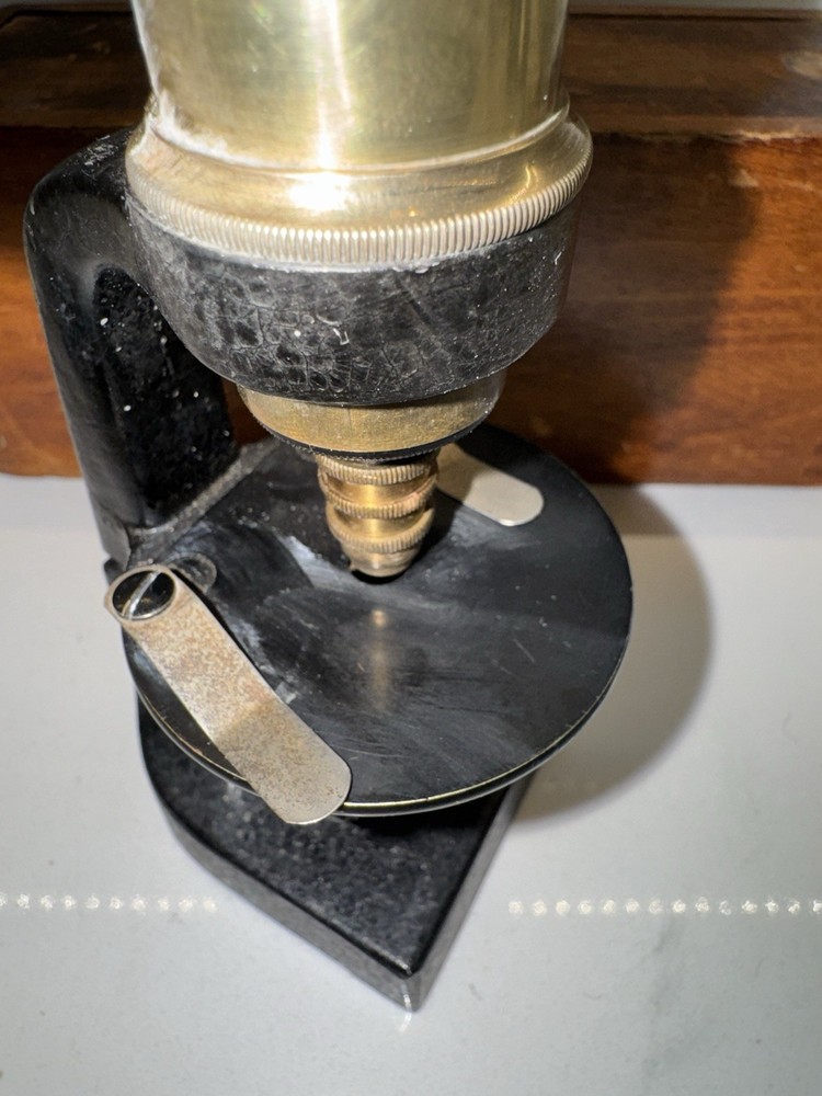 Vintage unbranded cast iron Microscope Germany Brass Black Microskope
