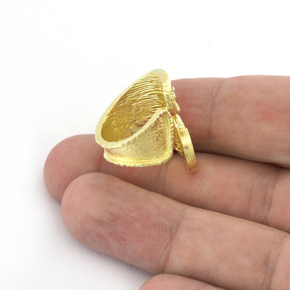 Branch Ring Adjustable Oval Blank Bezel Raw-Shiny silver,gold 8us size 5447