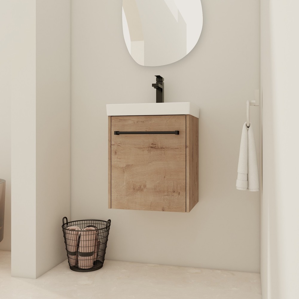 18"Floating Bathroom Vanity Wall-Mounted Ceramic Sink Door For Small Space White