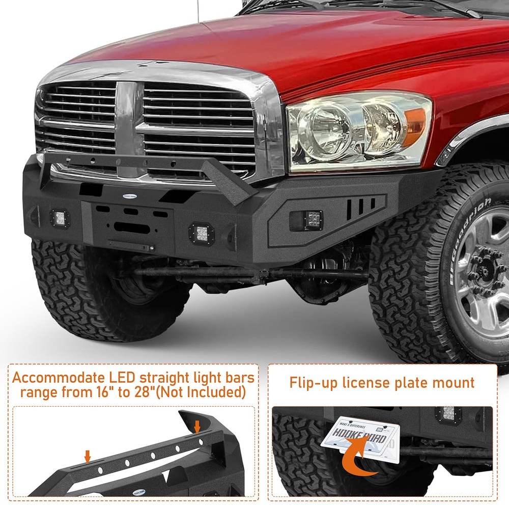 Front Bumper Winch Plate LED Lights for 2006-2008 Dodge Ram 1500 Solid Steel
