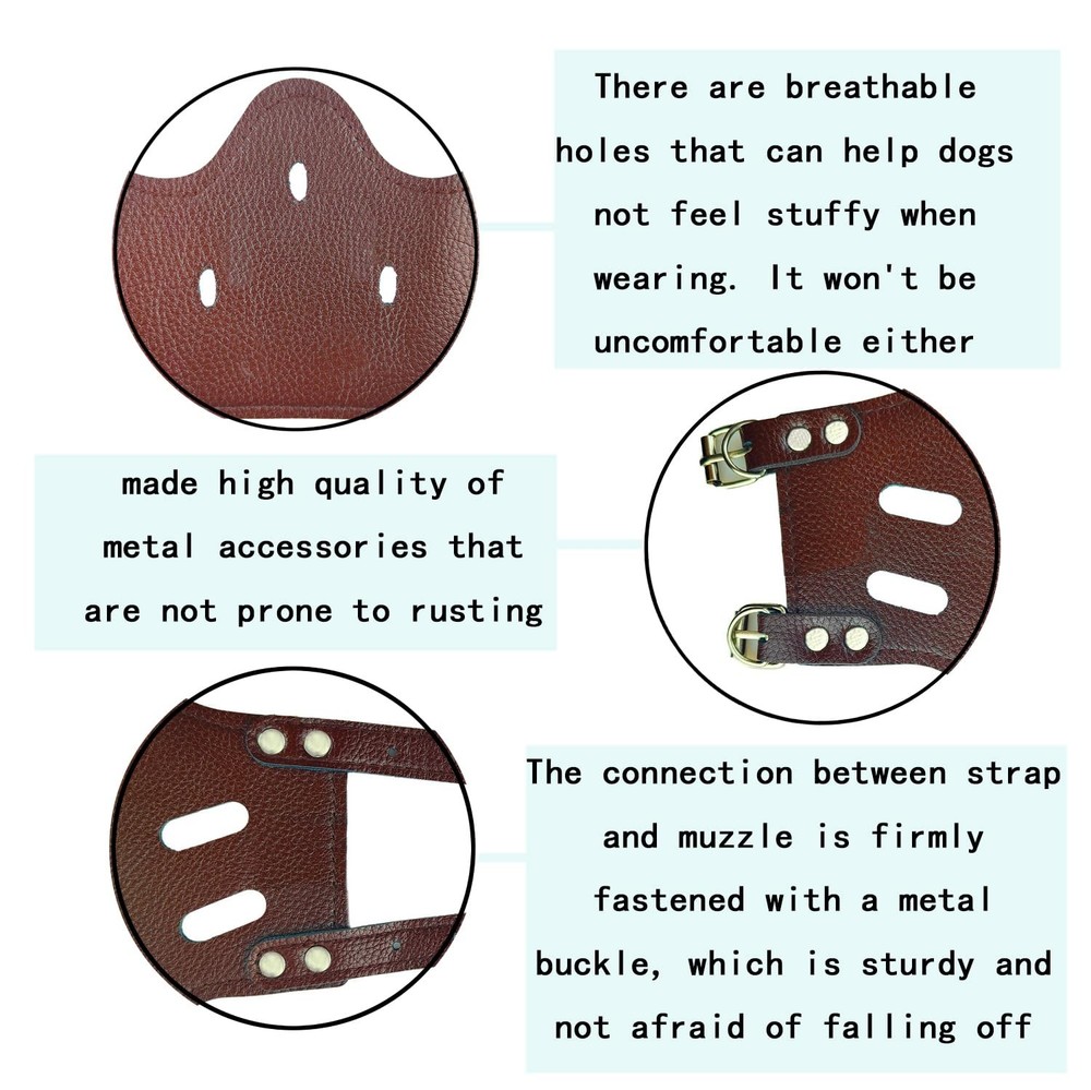 Leather Pet Muzzle Soft PU Dog Anti Bite Barking Chewing Brown Small