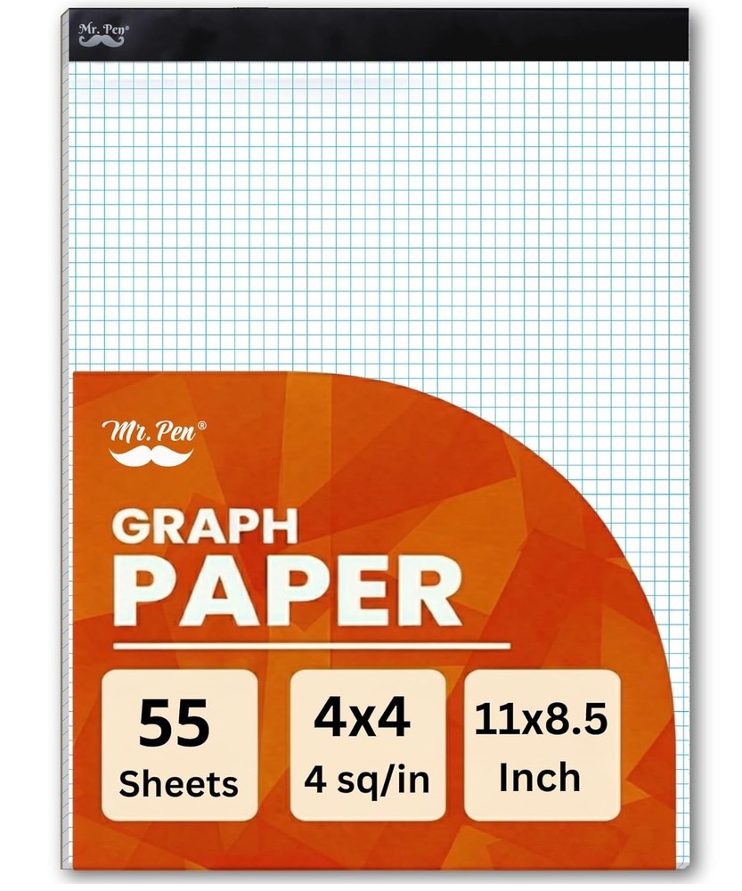 Mr. Pen 55-Sheet 11x8.5 Graph Paper Pad - Ideal for Math & Science Solutions