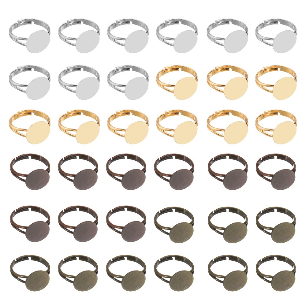 40 Pack 12mm Adjustable Blank Rings, White, Light Gold, Brown, Copper