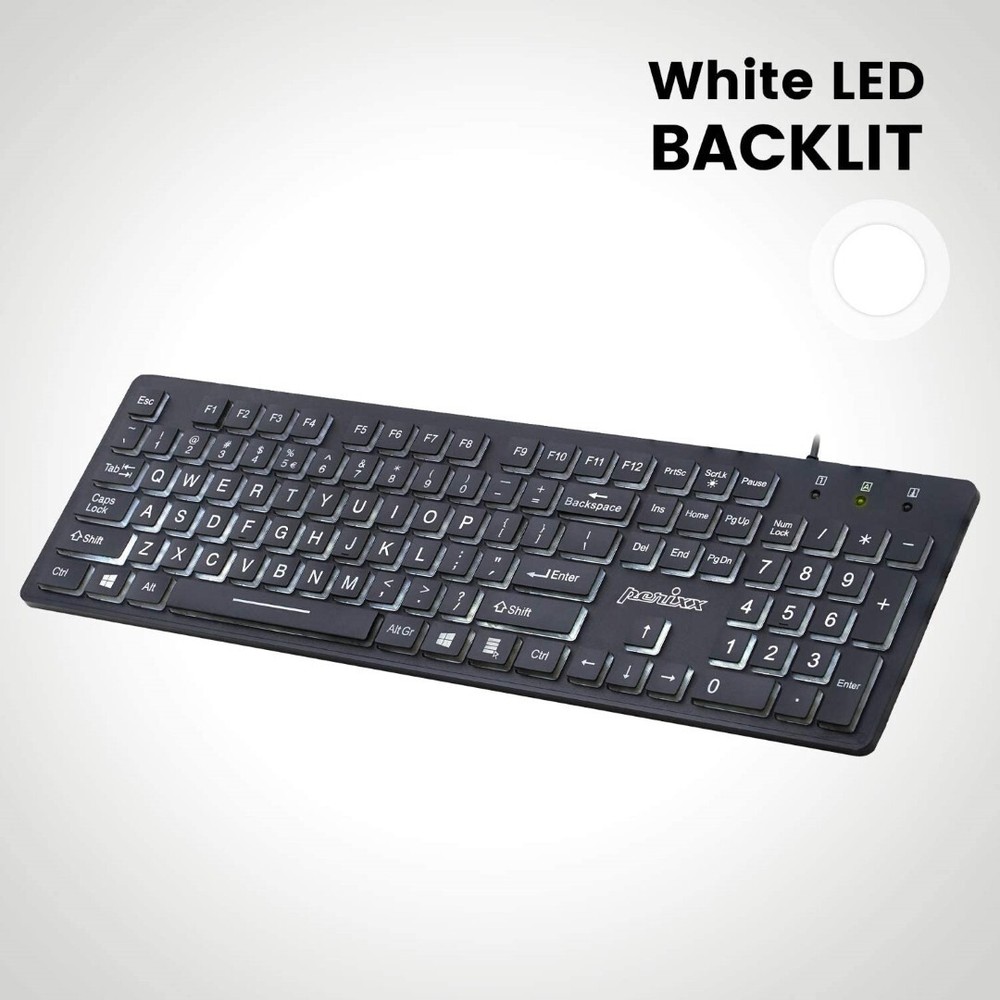 Large Print Computer Keyboard LED Lighted White Backlit Full Size Multimedia Key