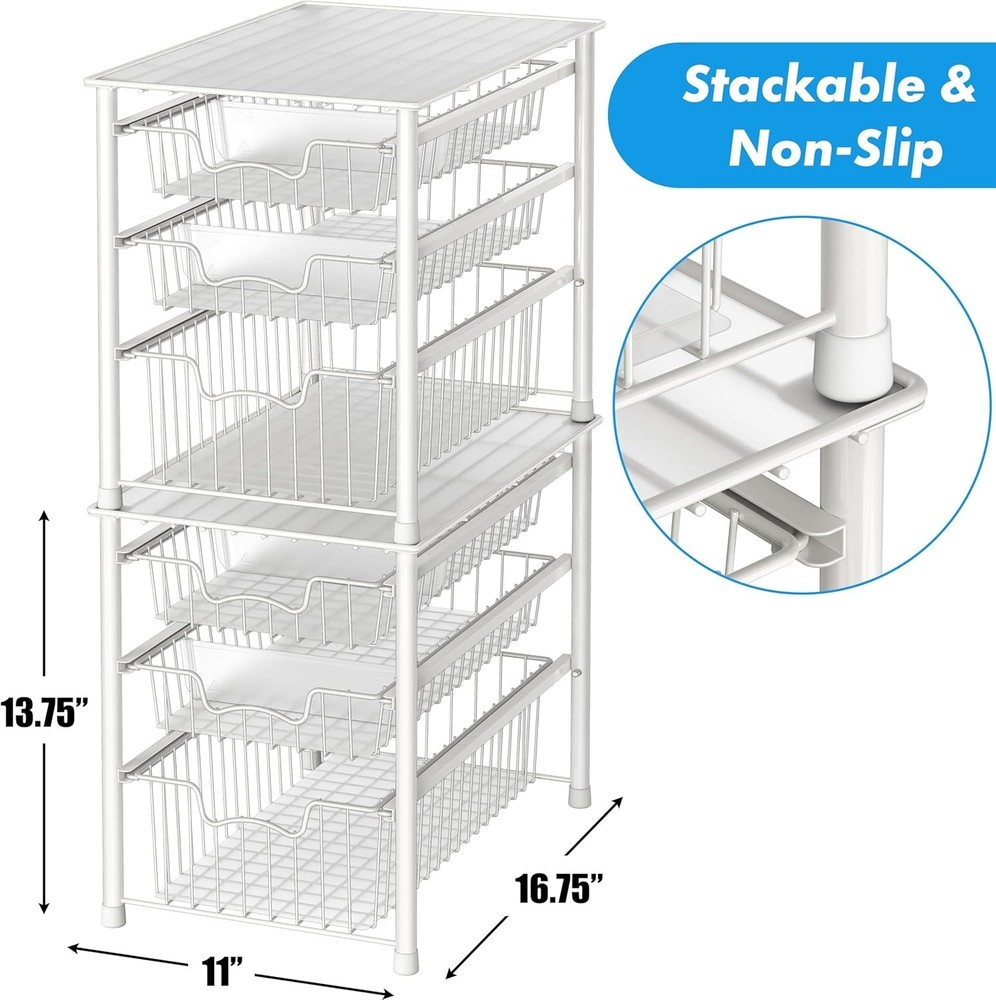 Elegant 3-Tier Stackable Sliding Basket Organizer - Perfect for Kitchen & Bath