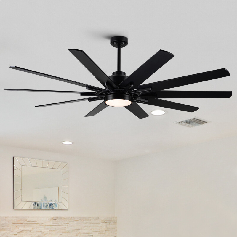 Modern 72 in Ceiling Fan with LED Light, Remote Control, 10 Blades, Black