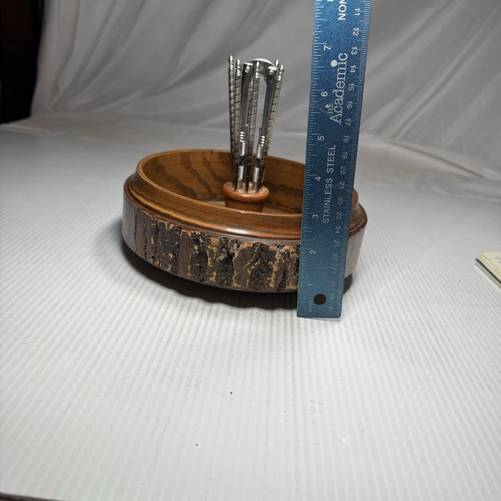 Rusticware Vintage Tree Bark Walnut Nut Bowl with Nut Cracker & 6 Picks