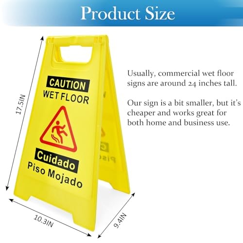 2 Pack Caution Wet Floor Sign, 17.5" Height, Bright Yellow, Double-Sided A