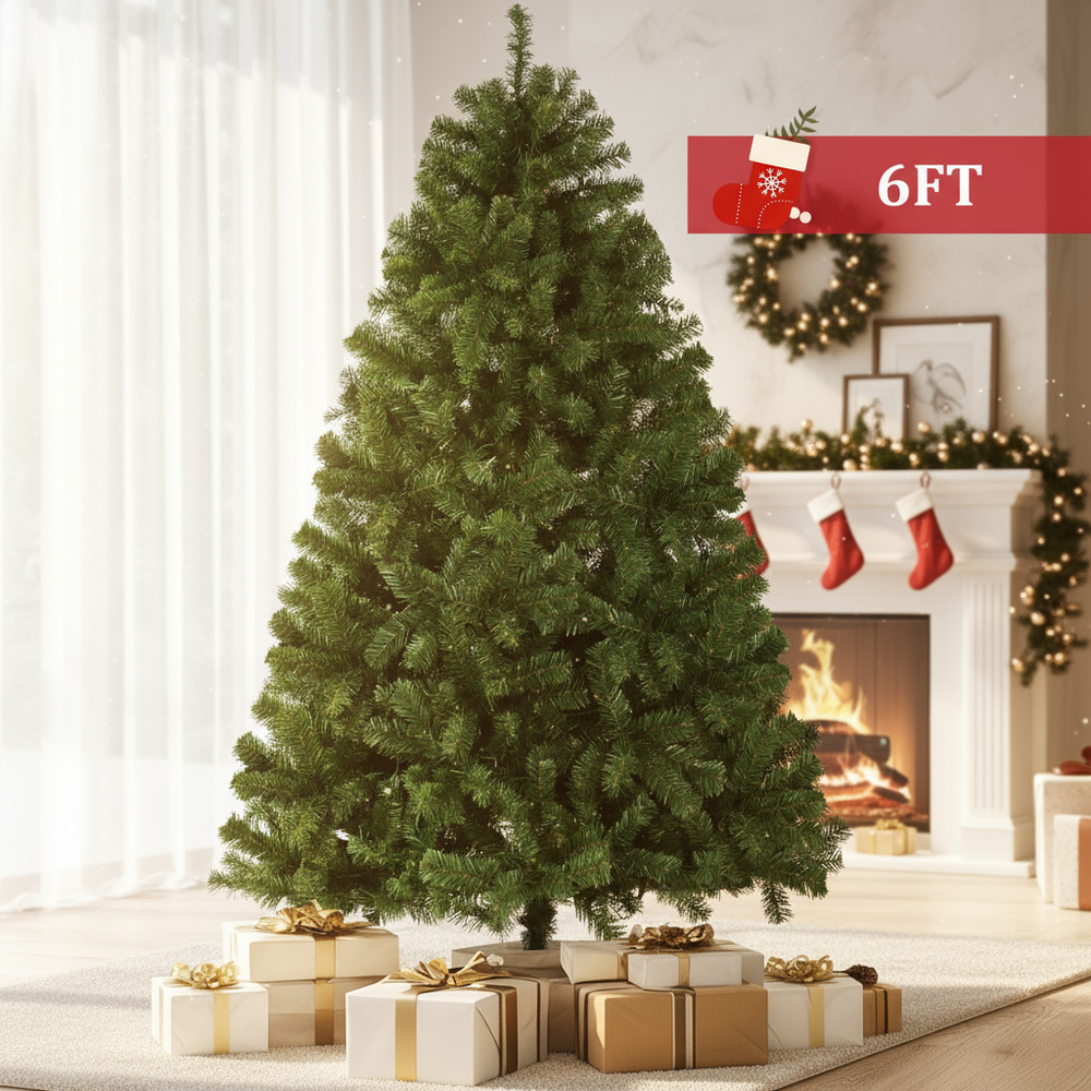 Artificial Christmas Tree, 6ft Premium Hinged Spruce Holiday Tree Easy Assembly