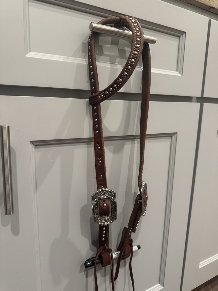 blinged Western Leather Breast Collar Headstall Set