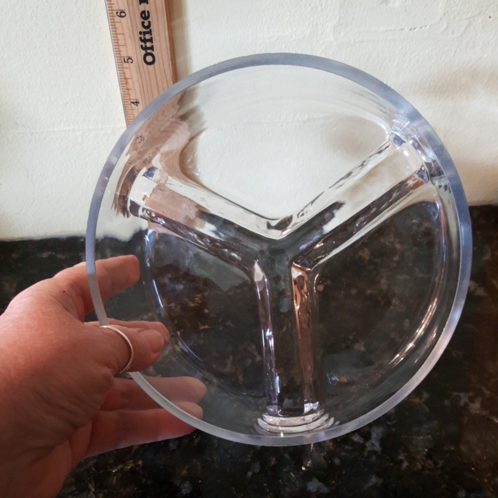 Heavy Glass Contemporary Three Compartment Dish Round