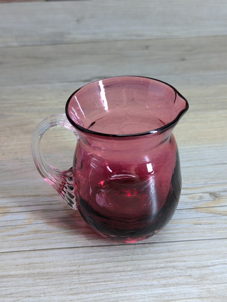 Dark Cranberry Glass 3.5" Miniature Pitcher with Clear Handle