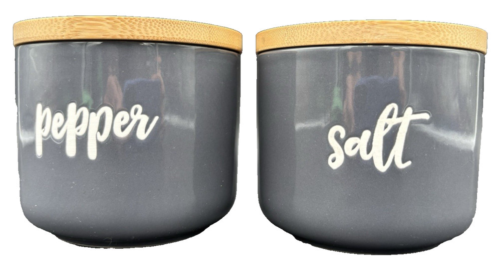 Salt & Pepper Container Cellars Jar Bamboo Lid Cuisinart Ceramic Gray EUC