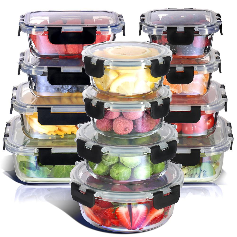 Borosilicate Glass Lunch Containers Set Leak Proof Airtight Stackable Multi Size
