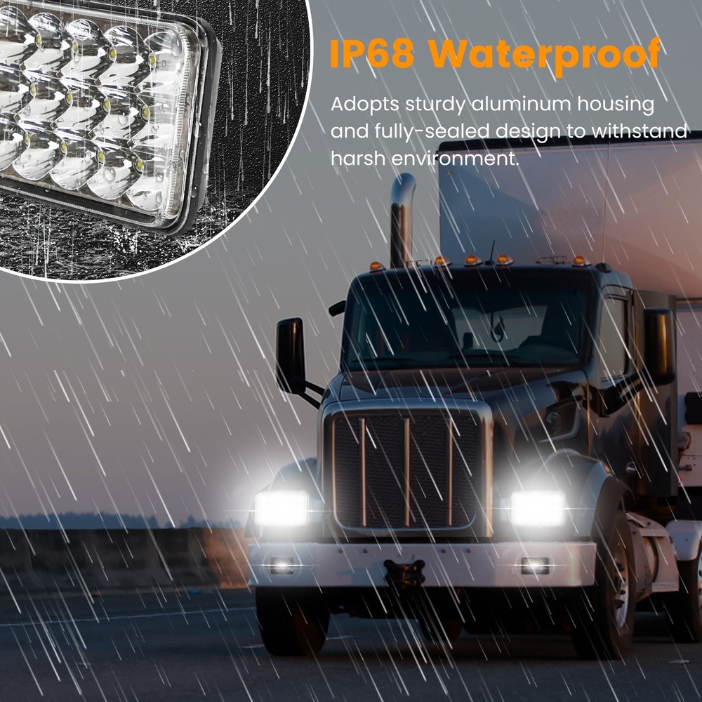 2Pcs 4x6in Car LED Headlights Vehicle Rectangular Headlamp With H4 Socket H4-