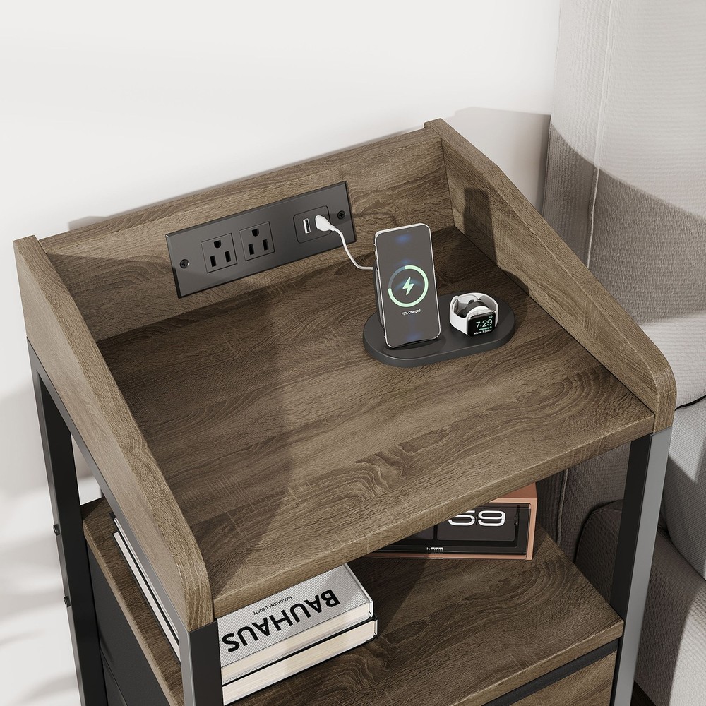 2 Pack Night Stand With Charging Station And Light Bedside End Table ༝