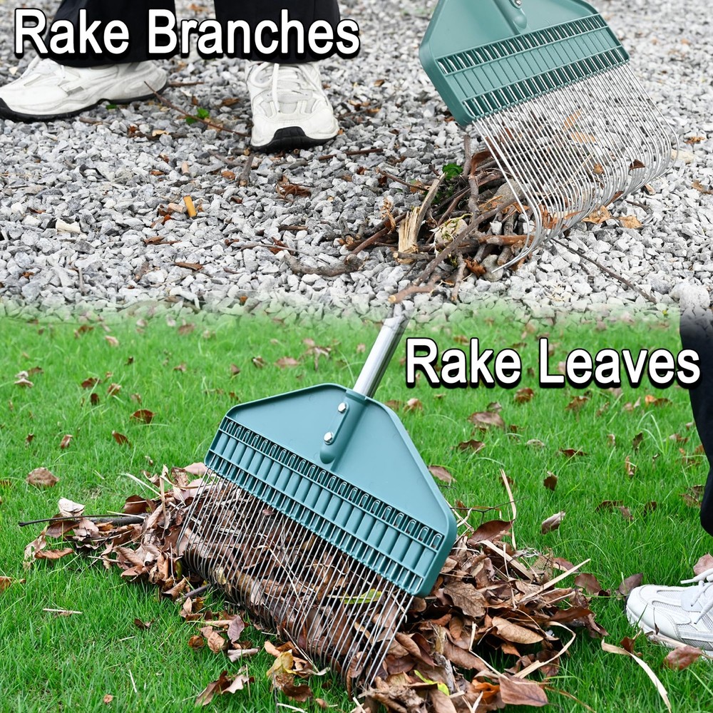 Thatch Rake 66-Inch Adjustable Handle Dethatcher Rake,17-Inch Wide Leaf Rakes...