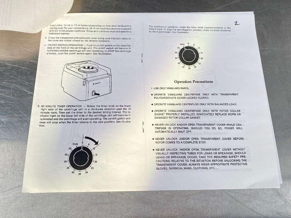 Hamilton Bell VanGuard Centrifuge - Users Manual /instructions Book