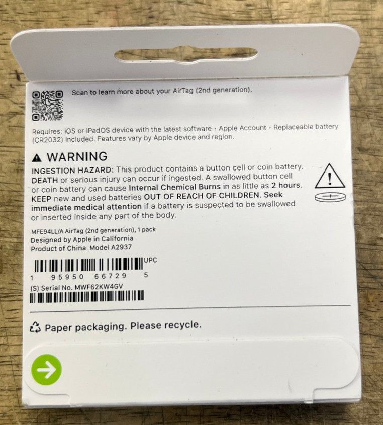 Apple AirTag 2nd Generation Bluetooth Tracker 1 Pack