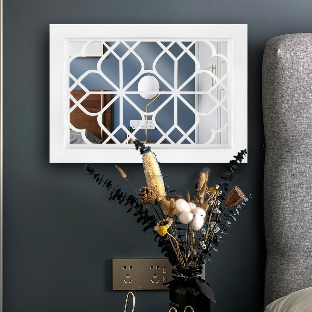Set of 2 Rectangular Wall Mirror,Gorgeous Rustic Farmhouse Accent Mirror,Whit...