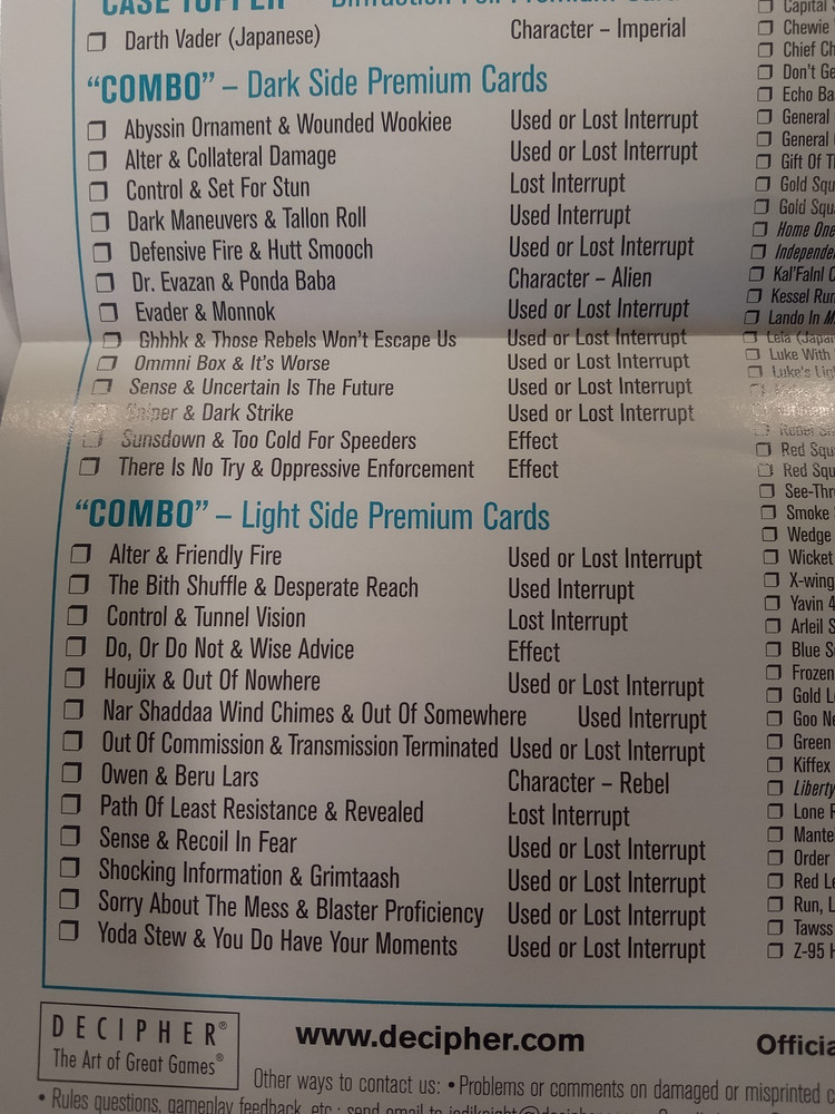 Star Wars CCG Reflections II Complete No Foils Includes Checklist
