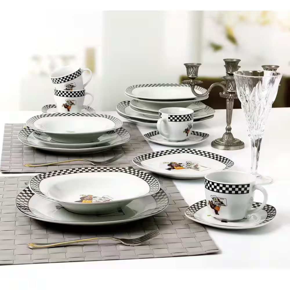 Porcelain 20-Piece Chef Design Square Dinnerware Set (Service for 4)