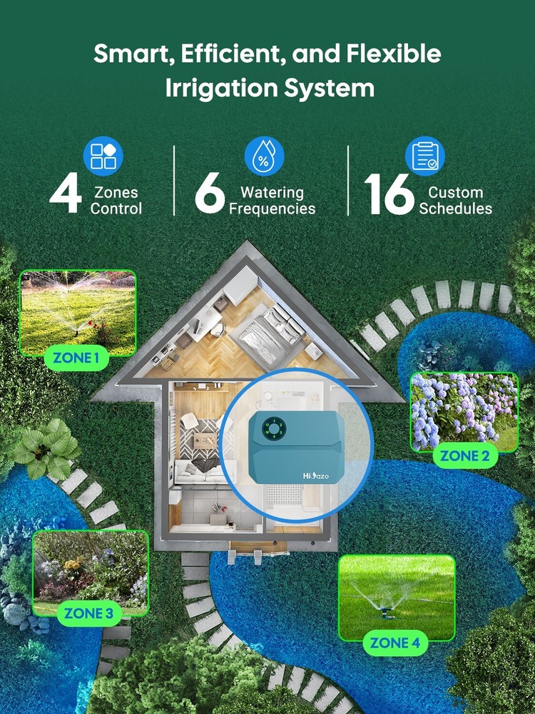 4-Zone Smart Lawn Sprinkler Controller Irrigation System Watering Schedule Timer