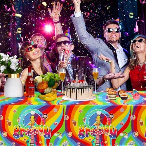 Pcs Plastic Groovy Tablecloths Retro Hippie Table Covers for Rectangle 3
