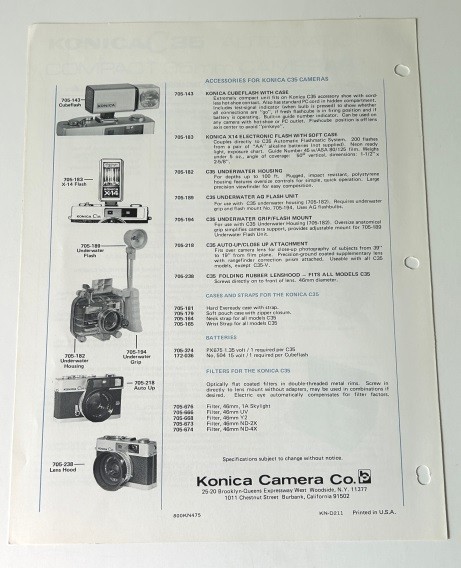 Konica C35 Automatic Compact 35mm Cameras Sales Brochure