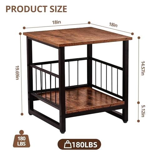 Industrial Night Stand8” Square Side Table with Open Storage 1 Rustic Brown