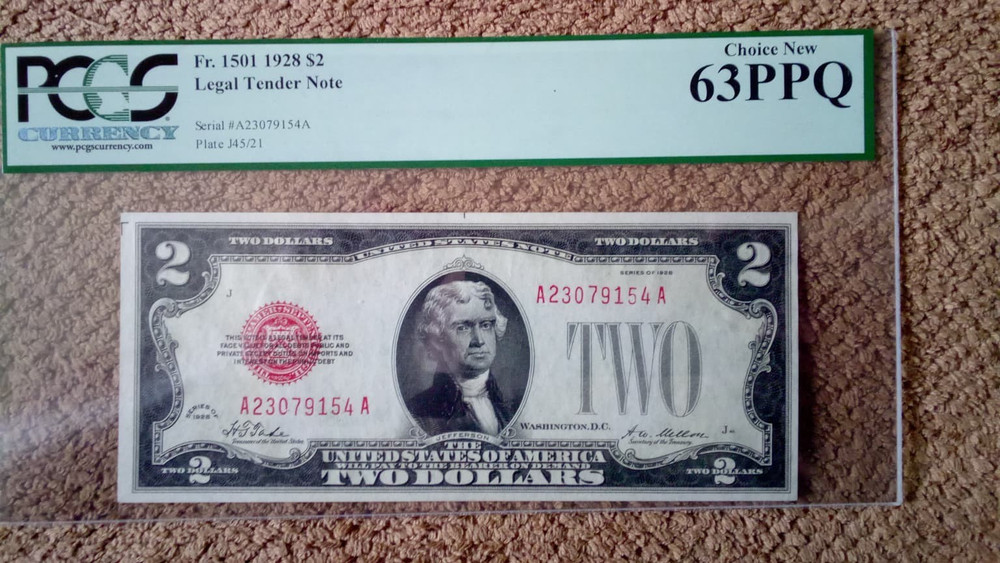 18-SUP.EXTR.RARE 1928 PLAIN $2 TWO DOLLAR SPEC. FEATURE SER. NOTE,CU,PCGS 63,PPQ