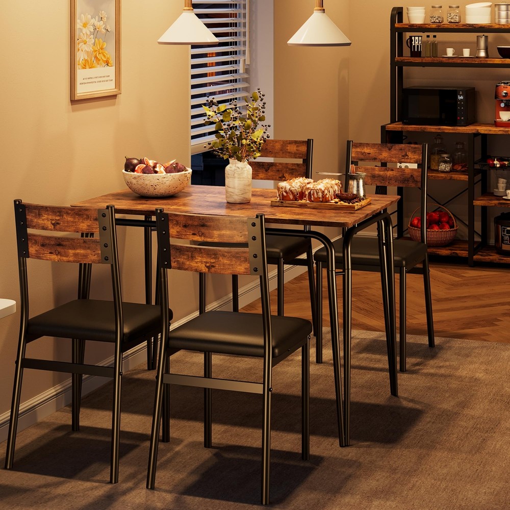 5 Piece Dining Room Table Set Wood Modern Kitchen Table Set w/Upholstered Chairs