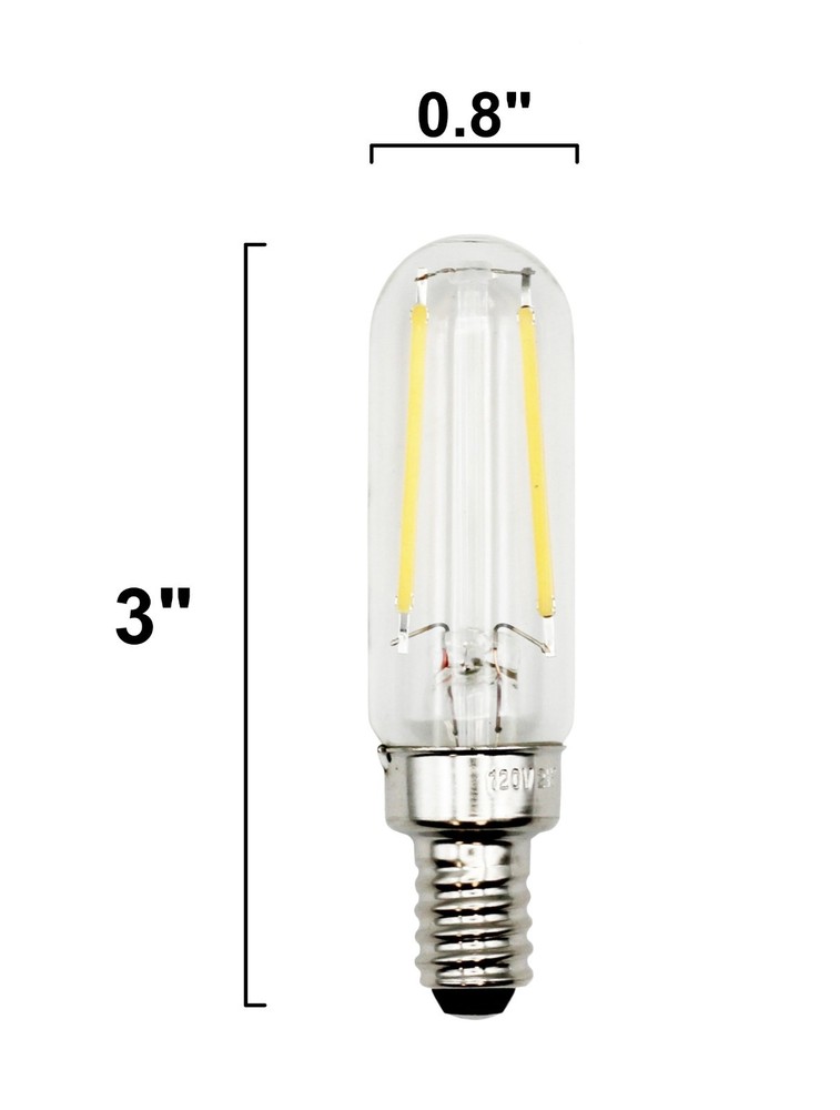 6 Pack of T6 LED Tubular Bulbs, 2W 120V, E12 Candelabra Base, Clear Glass filamt