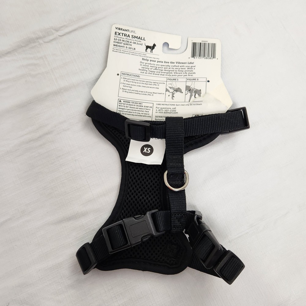 Pet Dog Harness Black Adjustable Breathable Mesh XS