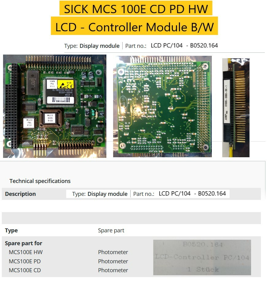 SICK MCS 100E CD HW PD  LCD DISPLAY Board BW PC/104