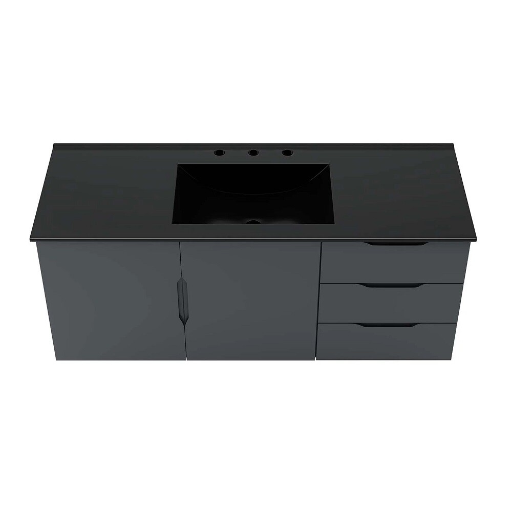 48" Floating Bathroom Vanity Single Ceramic Sink Countertop Black White Gray
