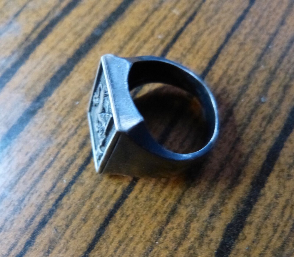 Men's Ring Shield With Badge Silver Burnished 925/1000