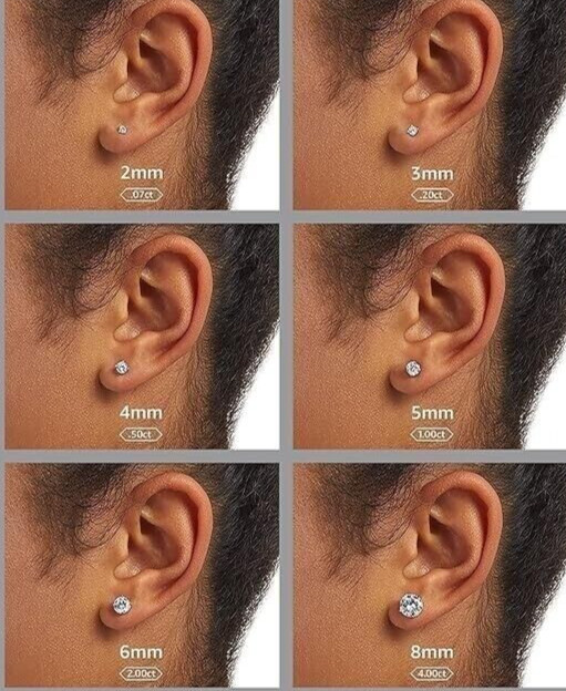 Real Solid 925 Silver 6mm Moissanite 1ct Stud Earrings Push Back Crown Men's