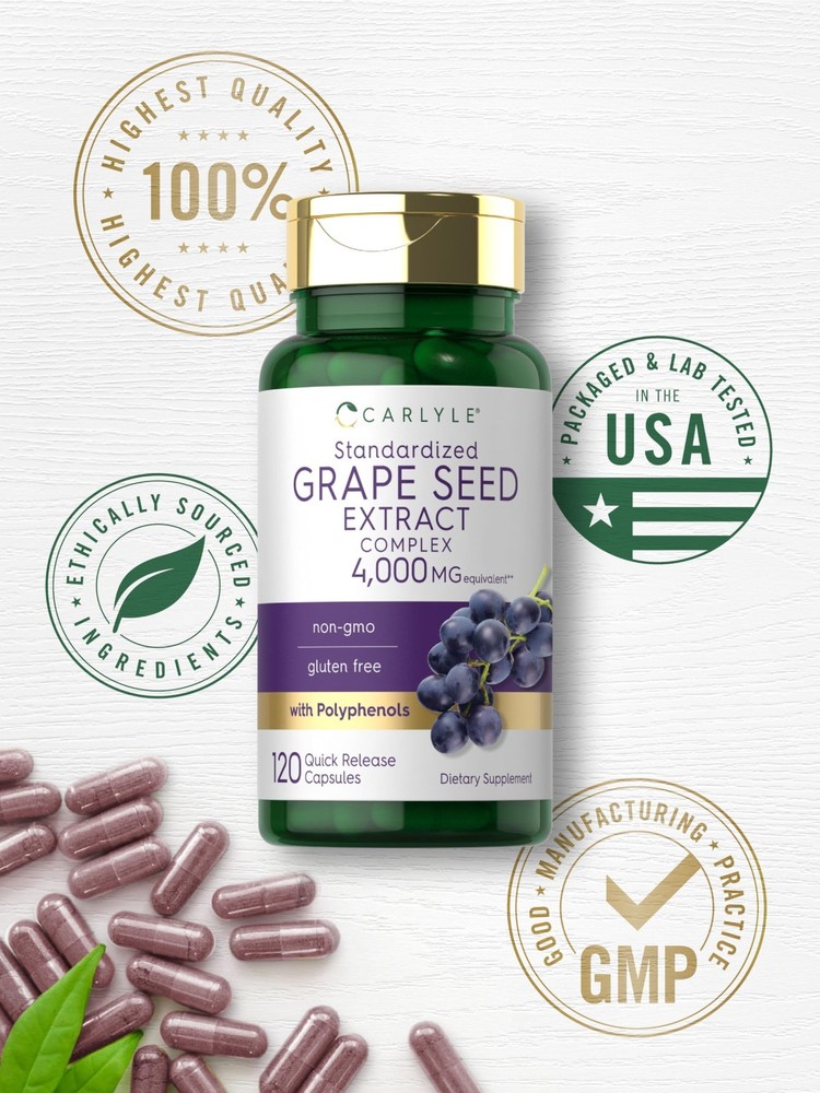 Grape Seed Extract Capsules 4,000Mg 120 Count Standardized Extract Complex with