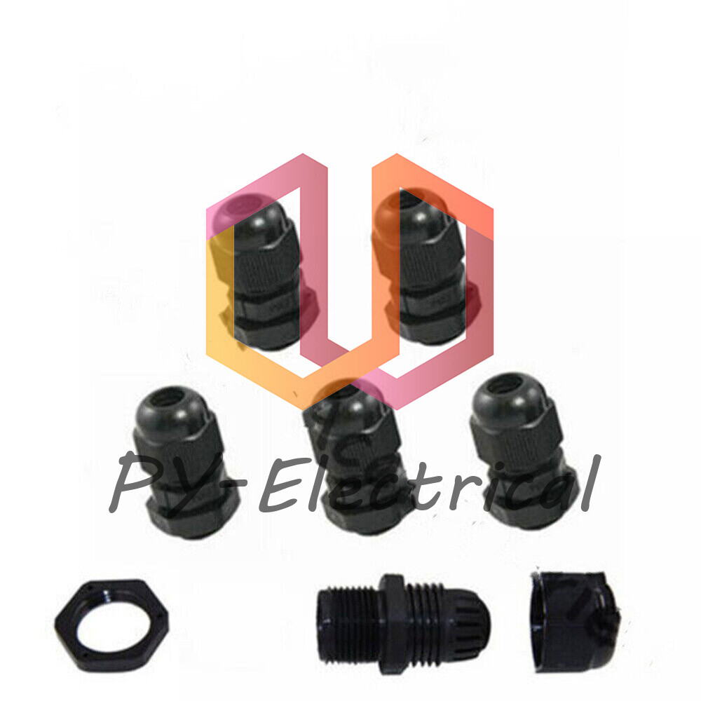 5*PG7 Black Plastic Waterproof Connector Gland 3-6.5mm Dia Cable