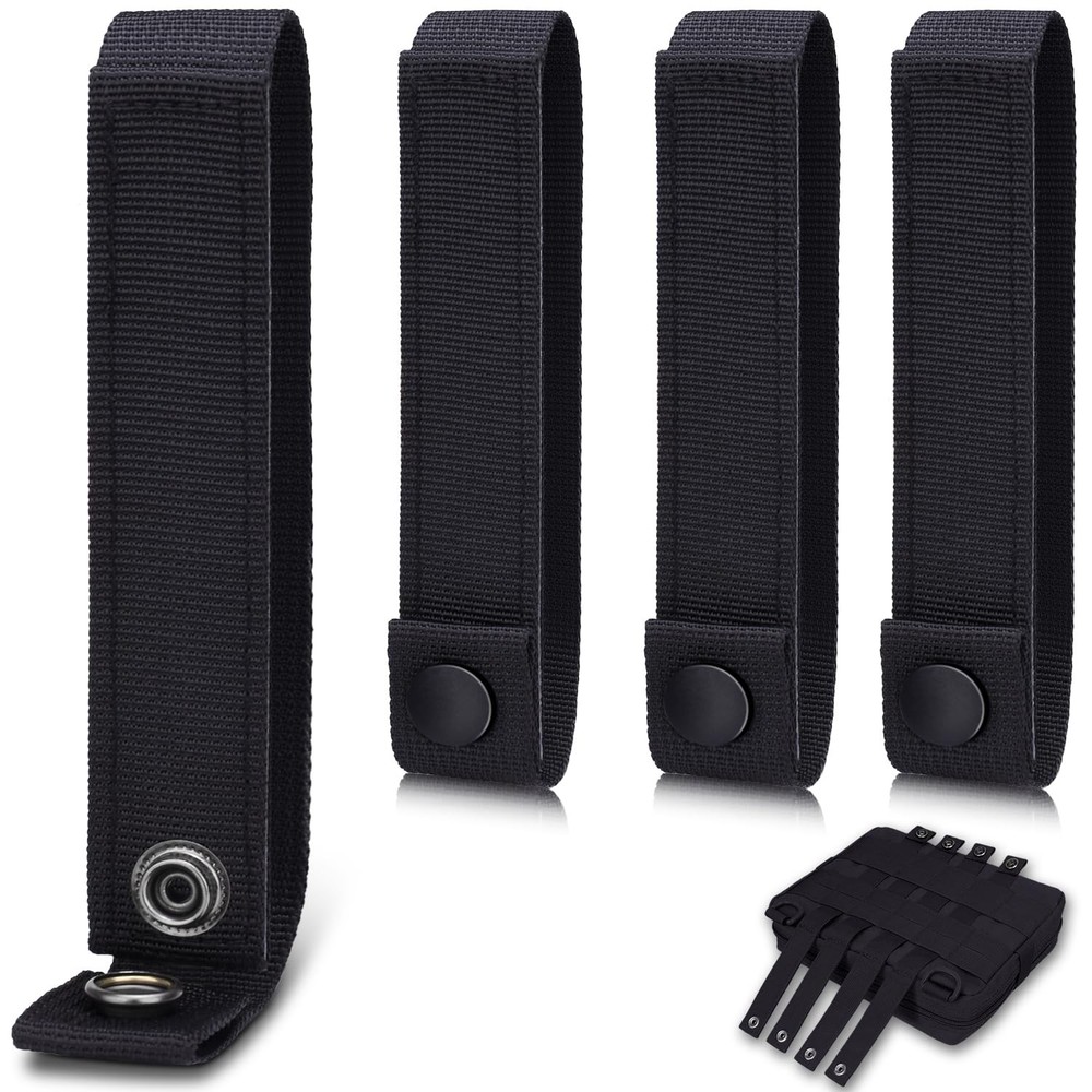6 Inch Molle Straps with Snaps, 4 Pack Nylon Webbing Black