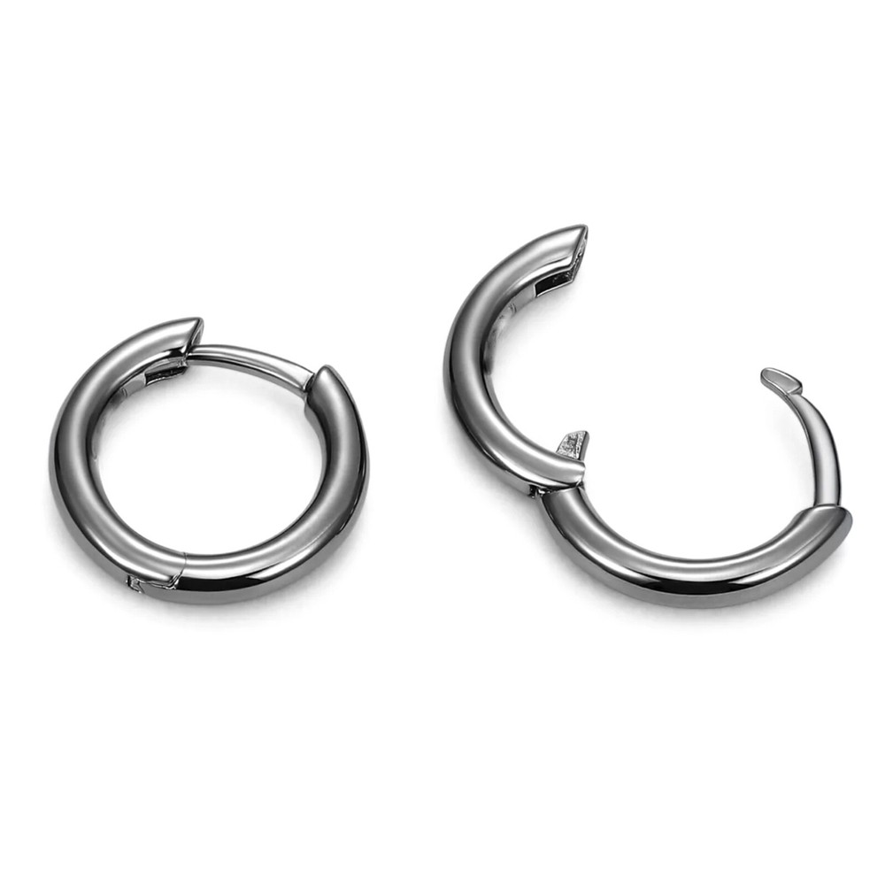 Classic Elegant Pure Solid 925 Sterling Silver Black Small Hoop Earrings