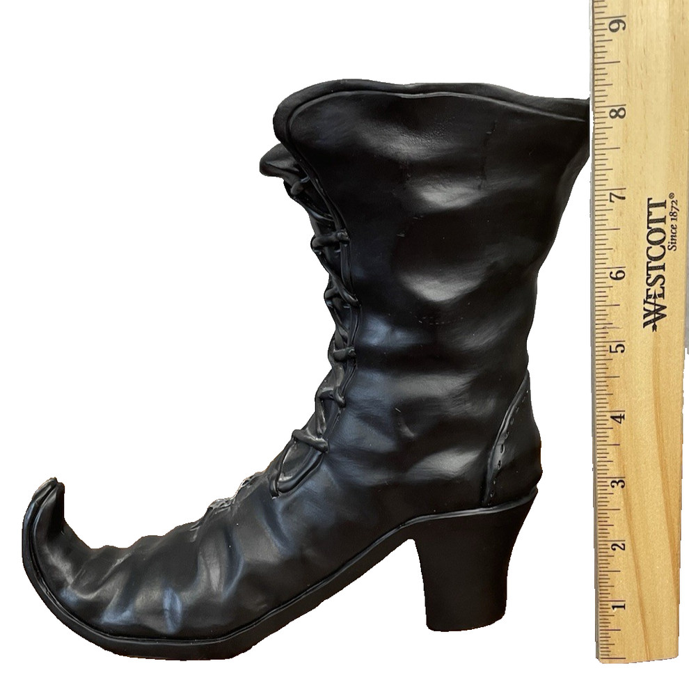 Halloween Black Witch's Boot Tabletop Prop Bowl Spider & Web Curled Toe
