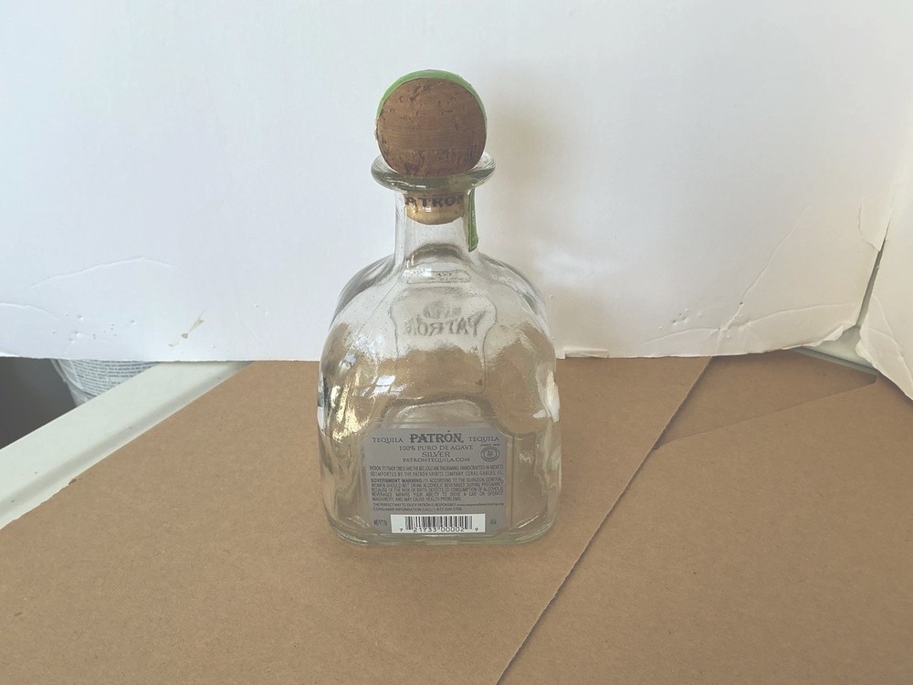 Patron Silver Tequila Bottle With Cork 750 ml Empty