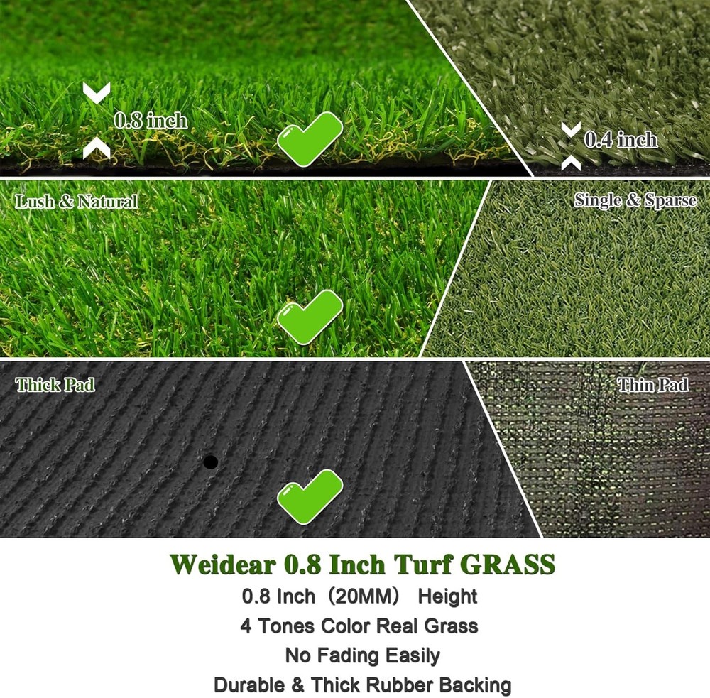 Weidear Artificial Turf Grass 4 ft x 6 ft, 4' x 6' (Rectangular), Green